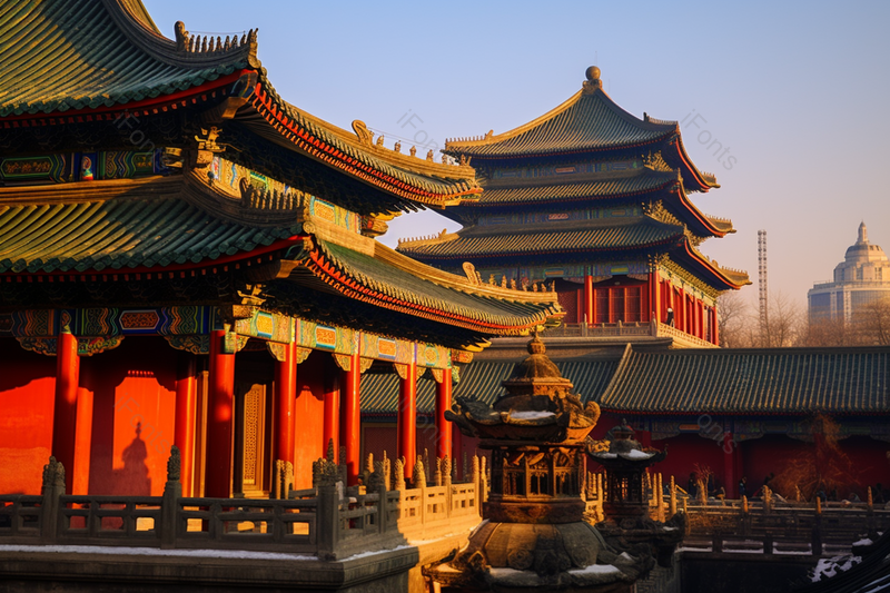 夕阳下的古代角楼建筑外景实拍,高清,摄影图,摄影图片,图片大全,摄影图免费下载